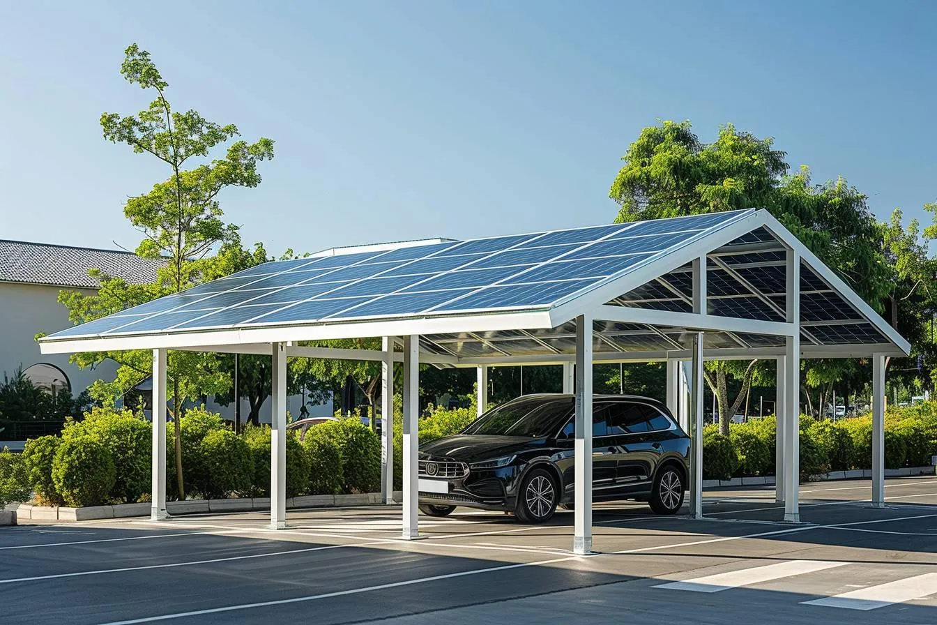 Carport solaire 3000W : solution complète avec batterie et borne de recharge pour votre véhicule électrique